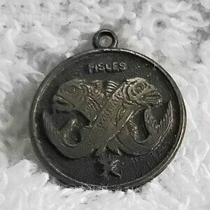 Small Antique Pisces Zodiac Sign Pendant Made of Copper!!